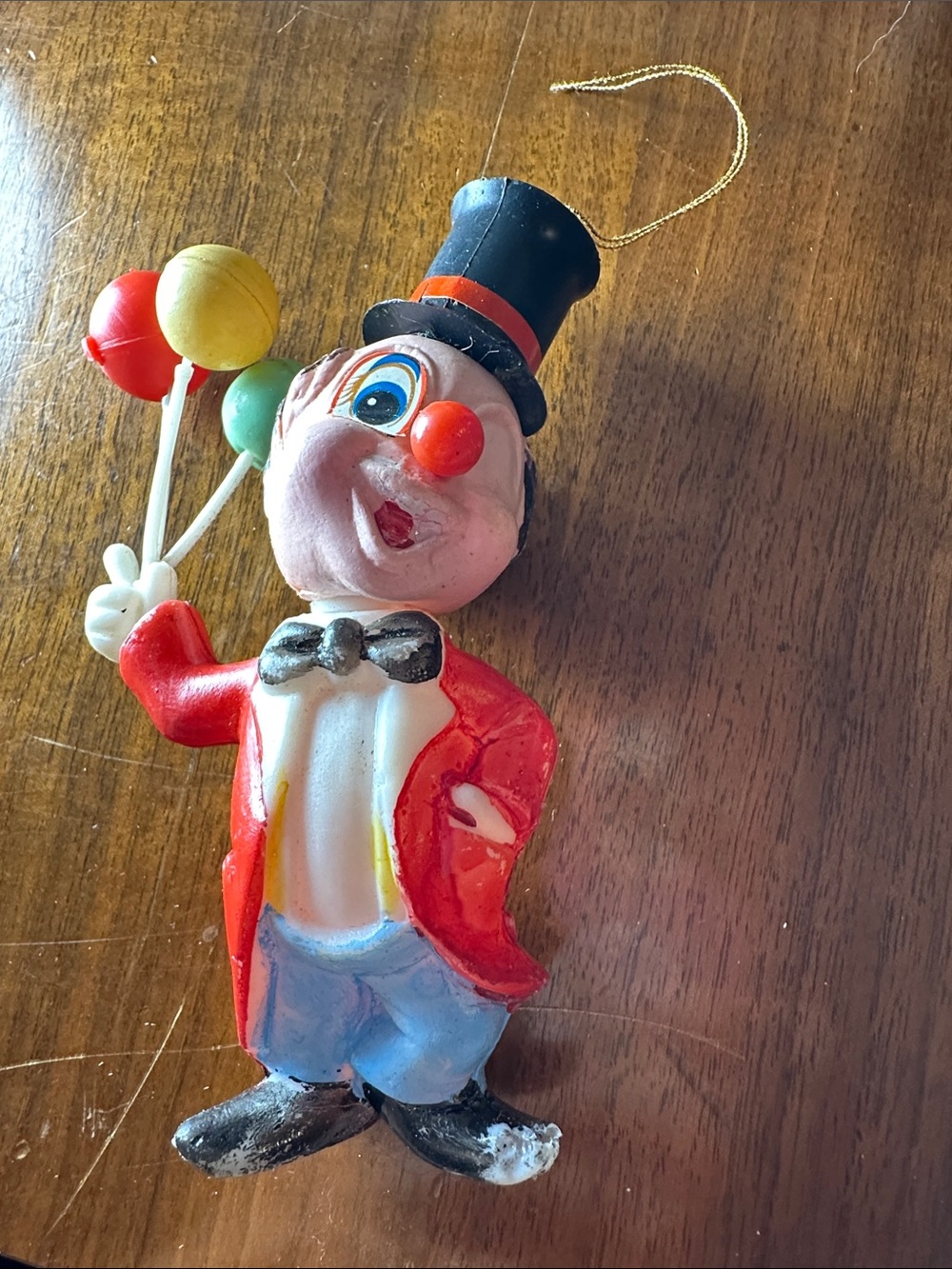 Vintage 50s/60s Plastic Clown holding balloons ornament